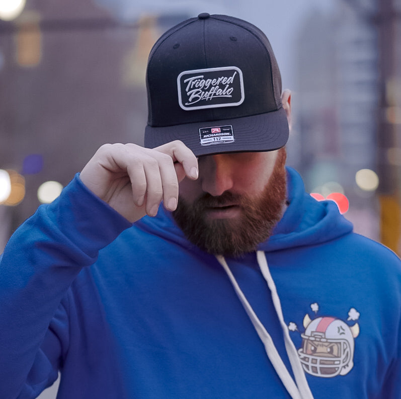Black Triggered Buffalo Trucker Hat